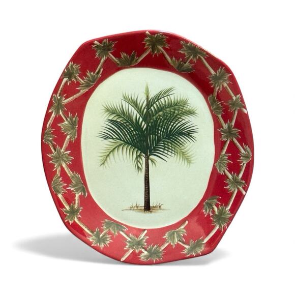 Set of 4 Pacific Rim Plates Palm Tree Green Red Border Wall Hanging Decor EUC - Picture 3 of 9